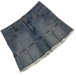 Hammer Jeans Y2K Denim Micro Mini Skirt Low Rise Pleated Frayed Hem Stretch L
